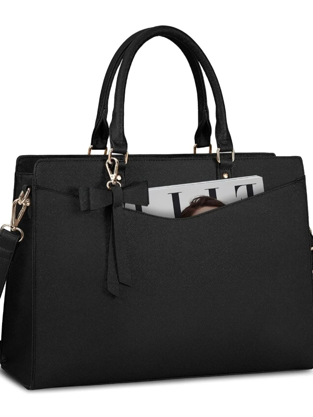 Elegant Black Structured Tote Bag with Bow Detail